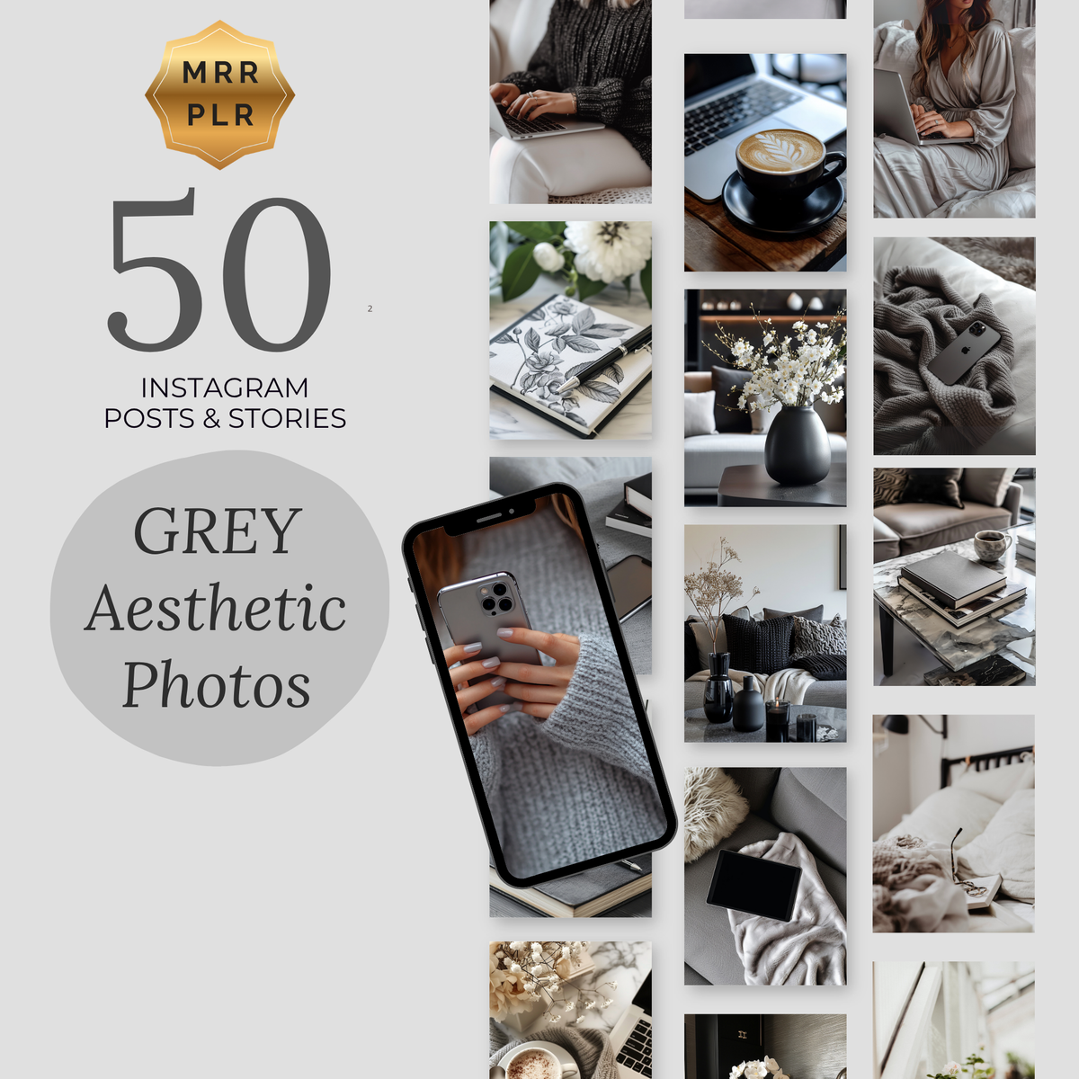 グレートーン写真素材50枚｜Instagram・TikTok・Canva対応フォトパック GREY Aesthetic Photos