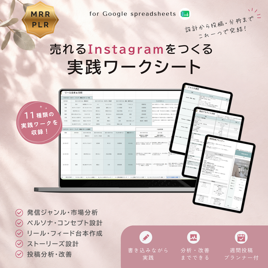 売れるInstagramをつくる 実践ワークシート｜土台設計から投稿・分析まで -11シート- 【MRR/PLR付】