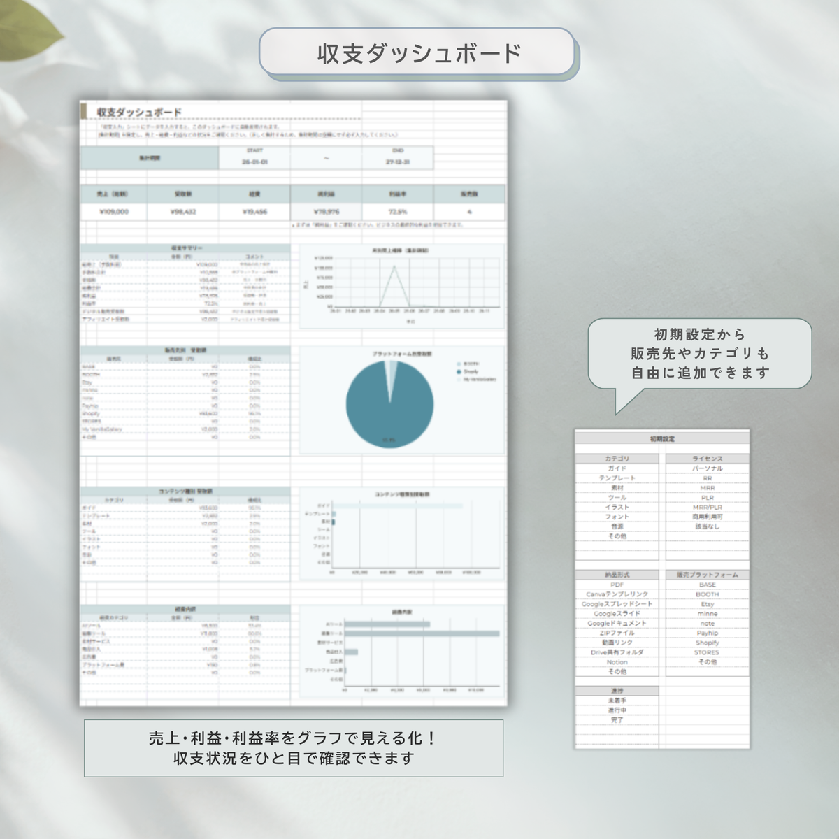 デジタル商品販売管理シート｜企画・制作・ライセンス・収支をまとめて管理 【MRR/PLR付】